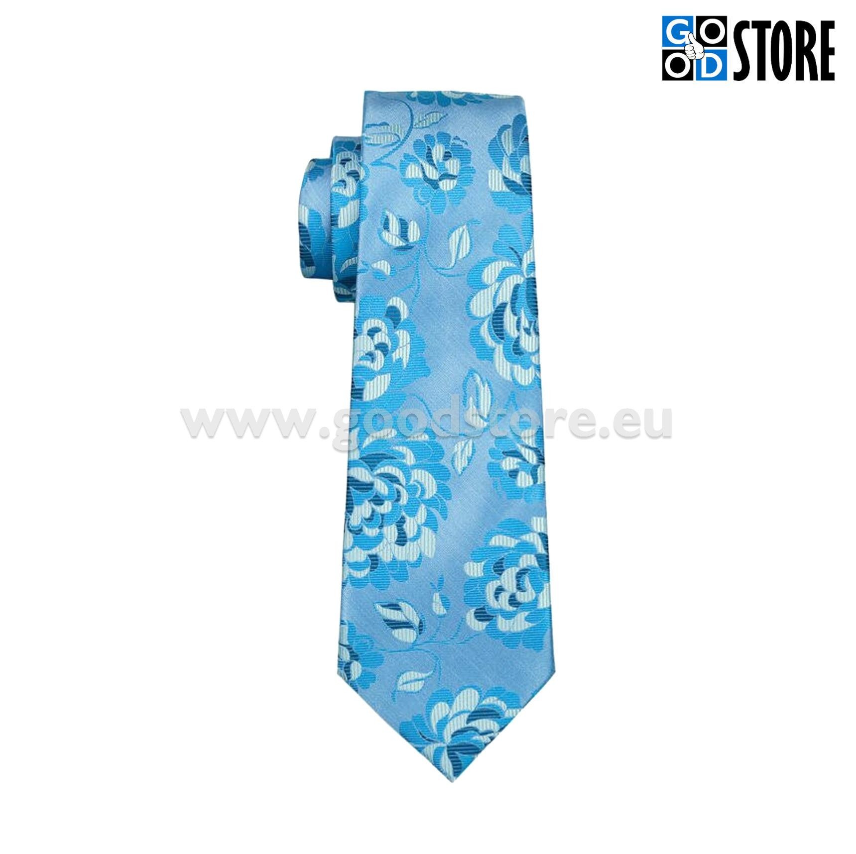 Luksuslik siidlipsu kinkekarp, mansetinööpide ja rinnarätikuga, helesinine lilleline