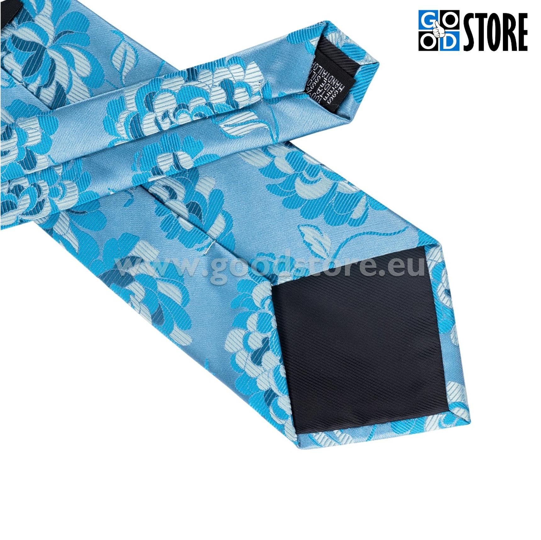 Luksuslik siidlipsu kinkekarp, mansetinööpide ja rinnarätikuga, helesinine lilleline