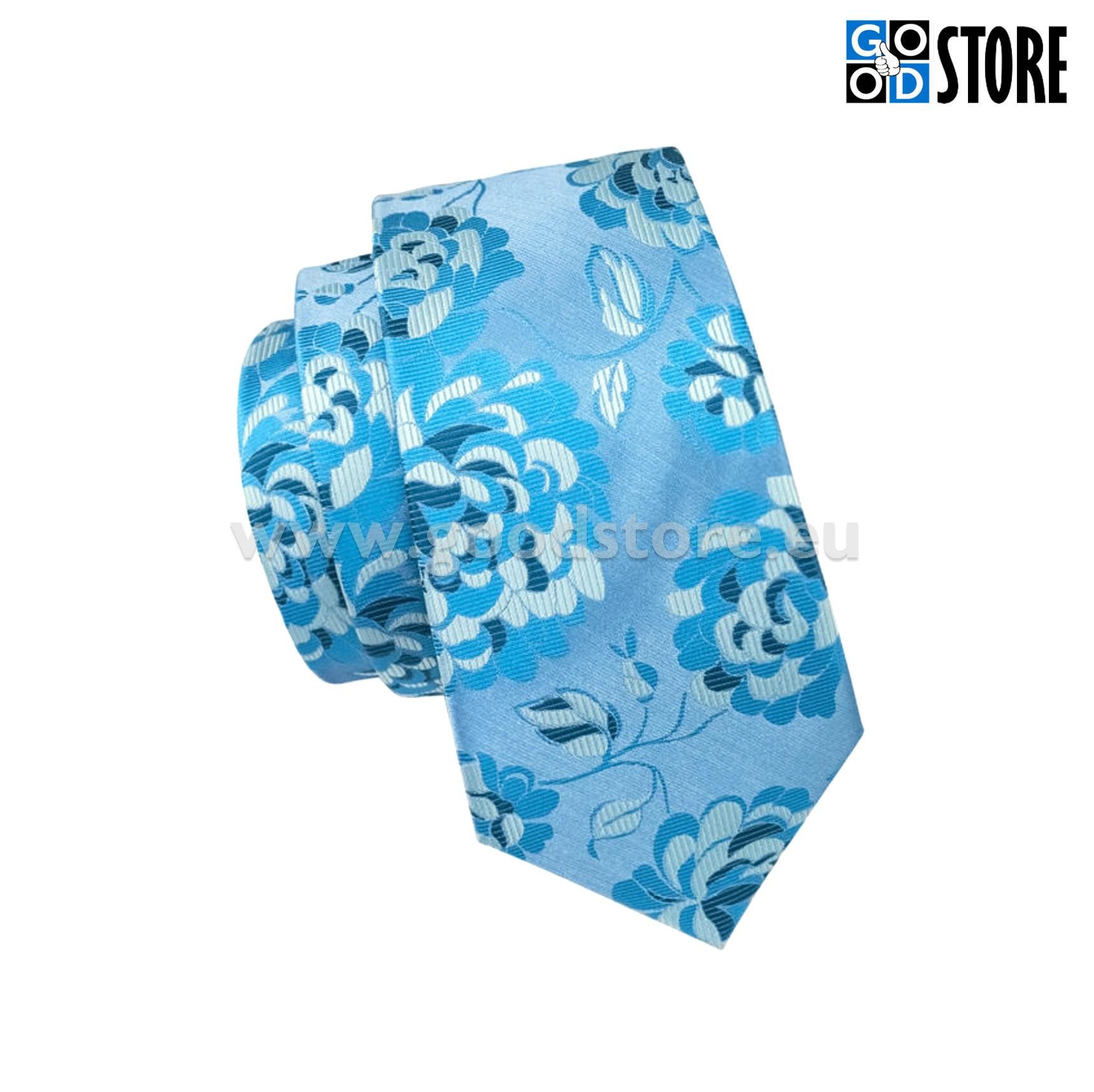 Luksuslik siidlipsu kinkekarp, mansetinööpide ja rinnarätikuga, helesinine lilleline