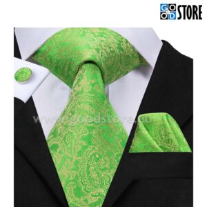 Lipsu komplekt mansetinööpide ja rinnataskurätikuga, kirgas heleroheline