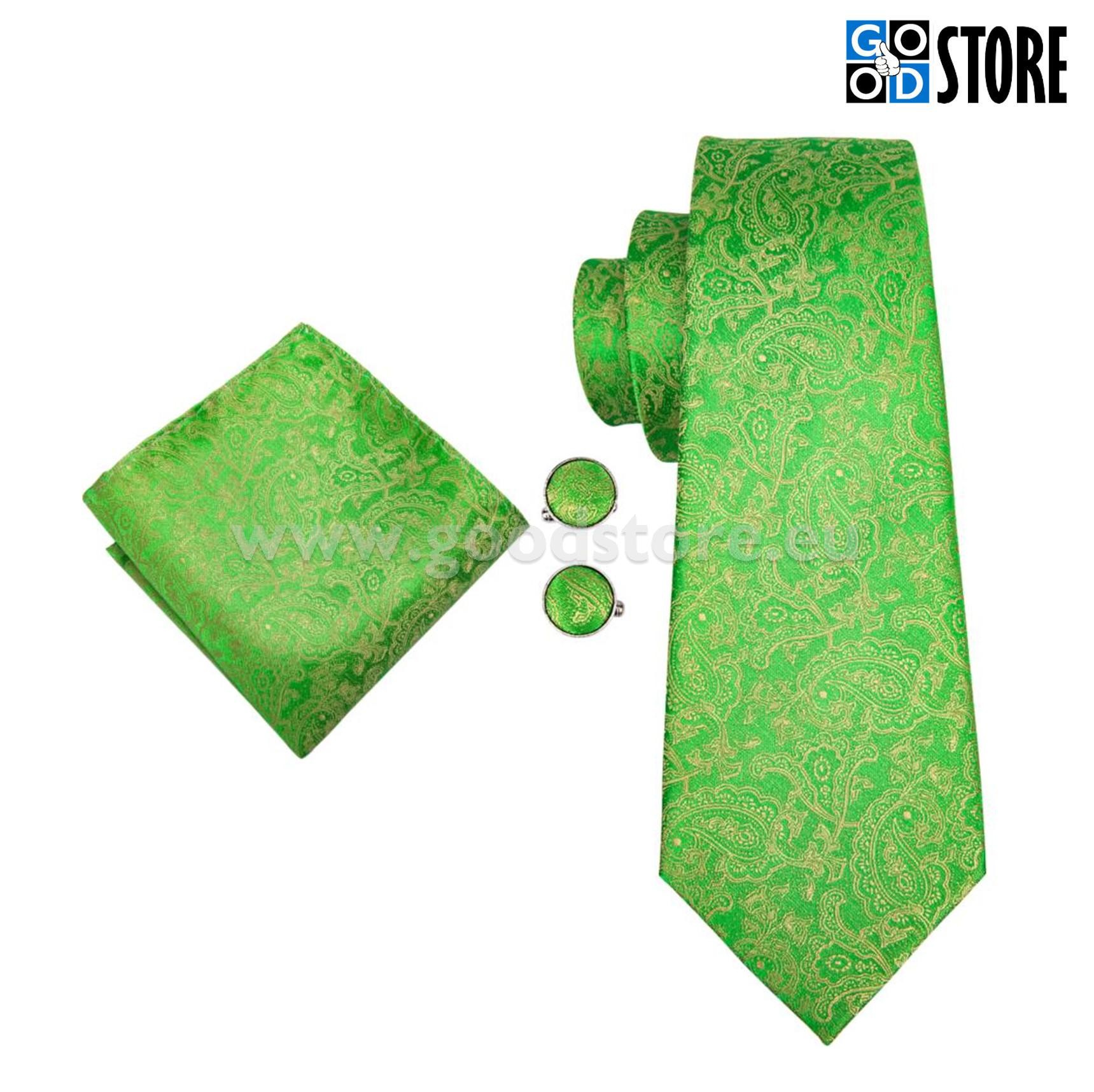 Lipsu komplekt mansetinööpide ja rinnataskurätikuga, kirgas heleroheline