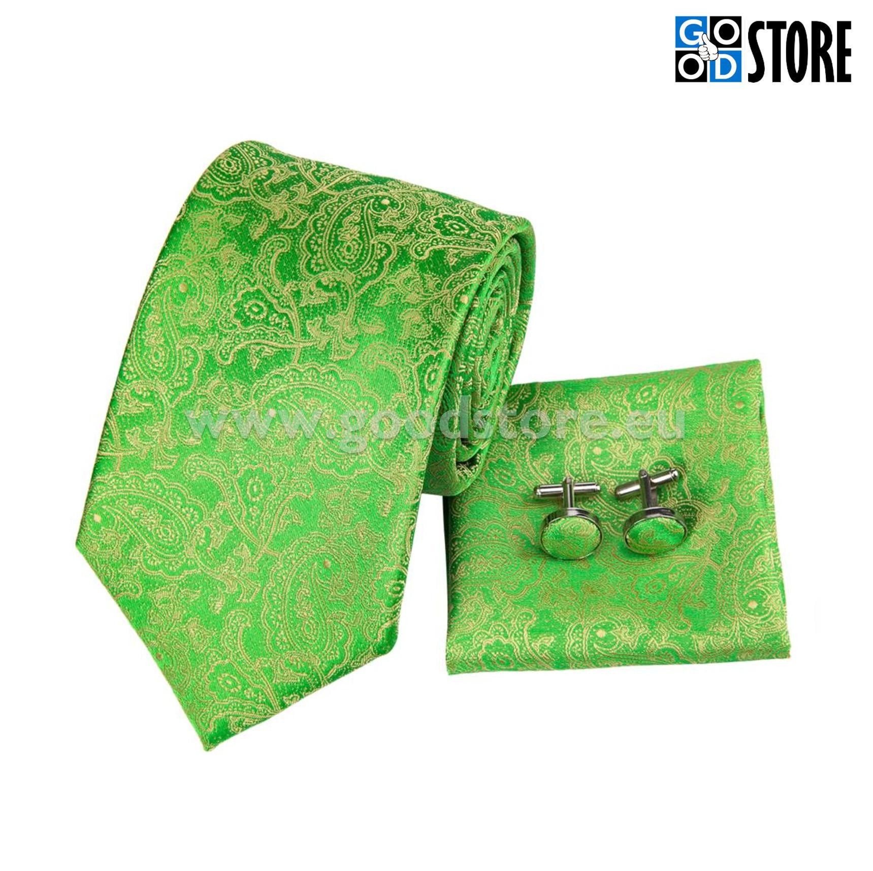 Lipsu komplekt mansetinööpide ja rinnataskurätikuga, kirgas heleroheline