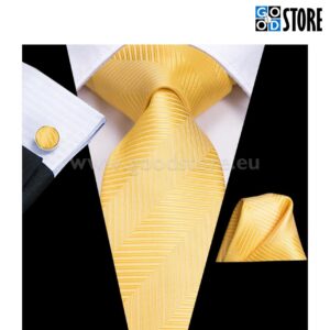 Lipsu komplekt mansetinööpide ja rinnataskurätikuga, kirgas helekollane