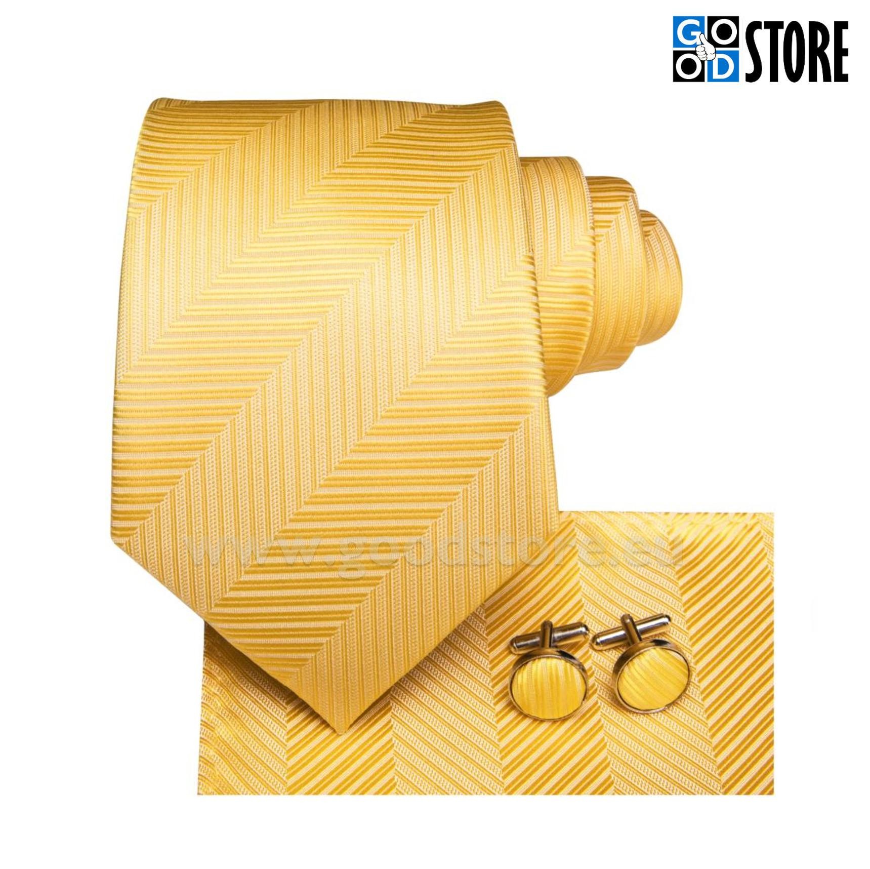 Lipsu komplekt mansetinööpide ja rinnataskurätikuga, kirgas helekollane