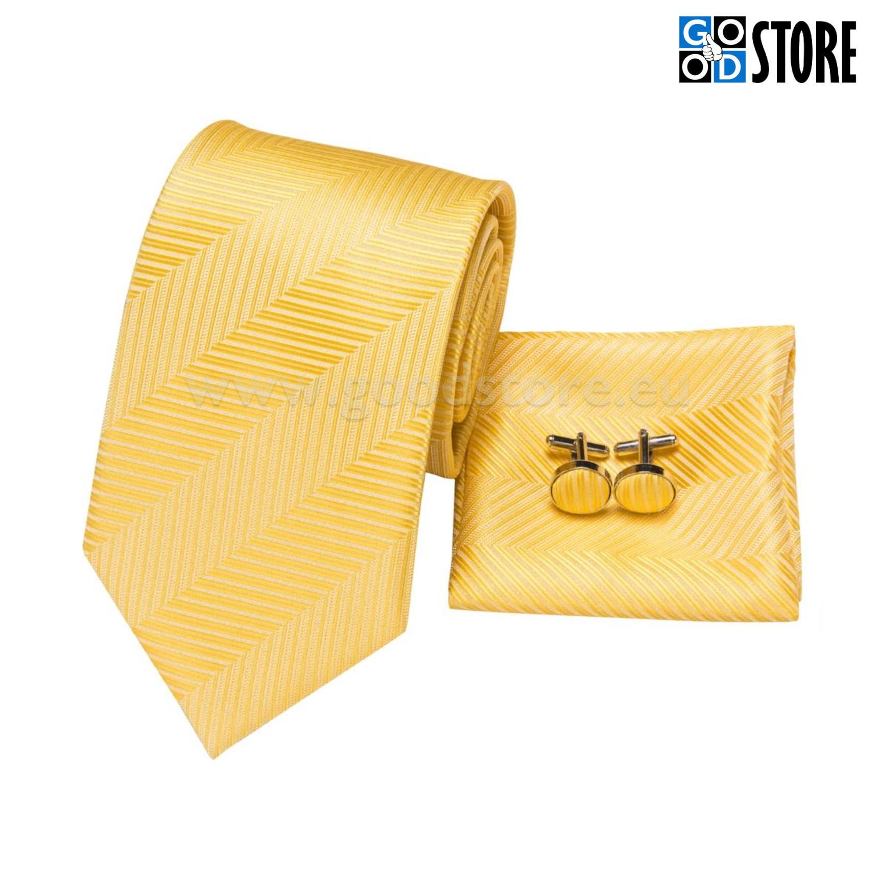 Lipsu komplekt mansetinööpide ja rinnataskurätikuga, kirgas helekollane