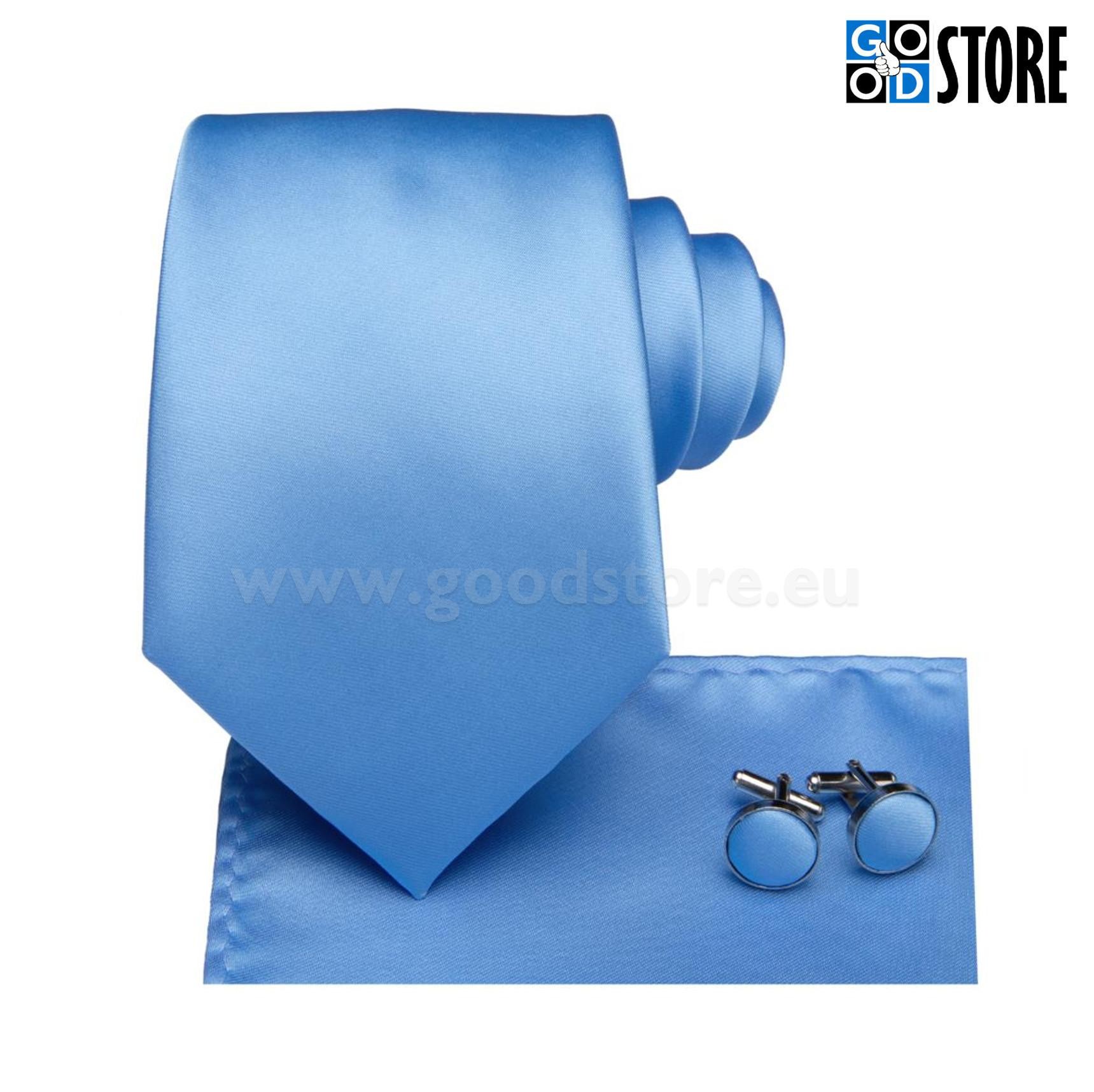 Siidlipsu kinkekarp, mansetinööpide ja rinnarätikuga, kirgas helesinine