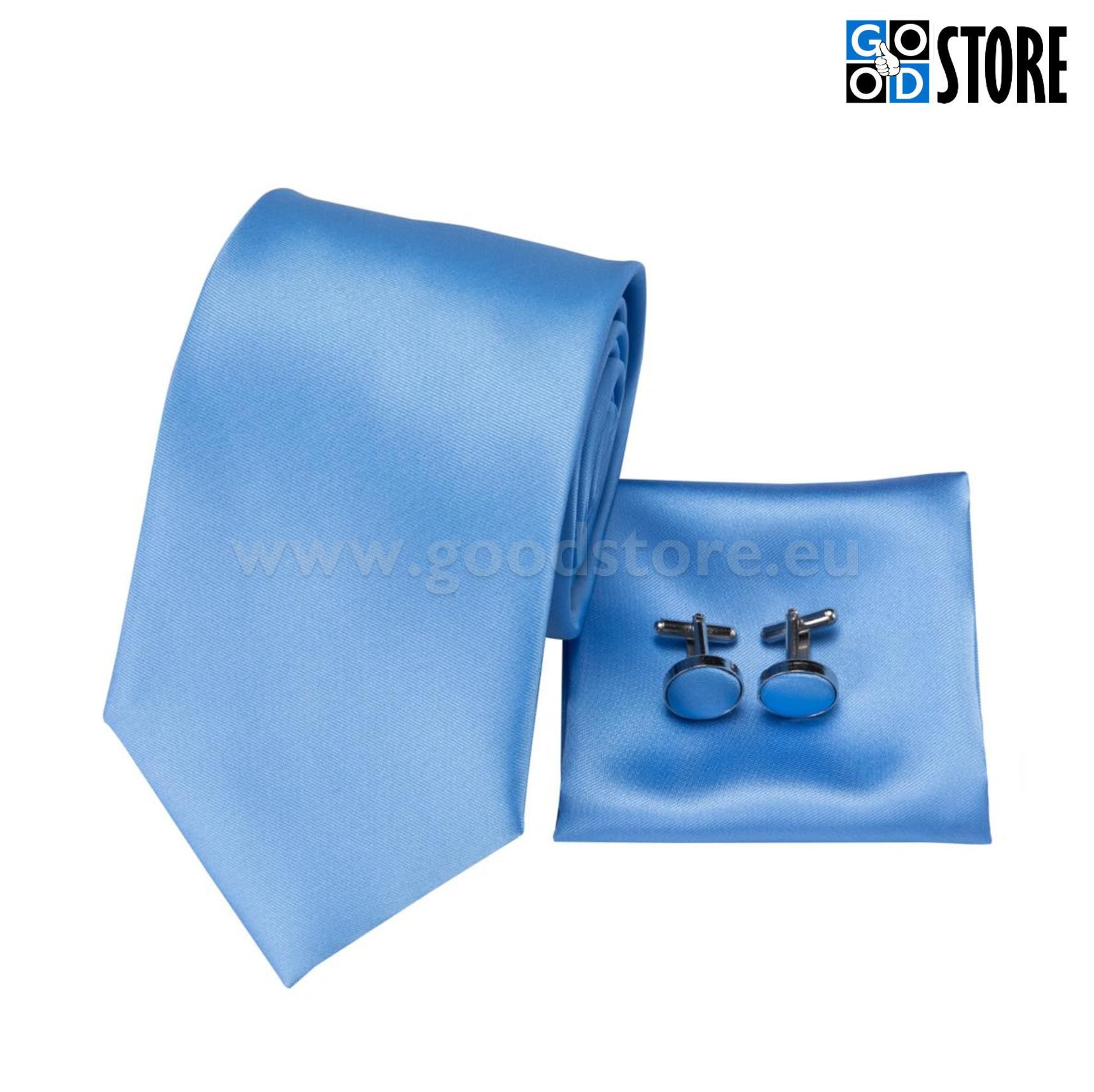 Siidlipsu kinkekarp, mansetinööpide ja rinnarätikuga, kirgas helesinine