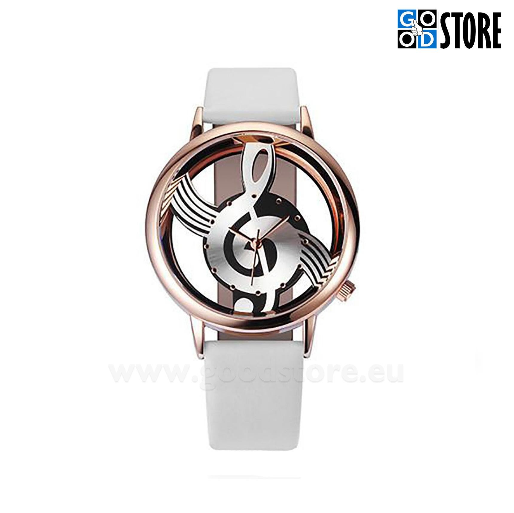 Naiste käekell, Viiulivõtme kujuline numbrilaud, valge rihmaga