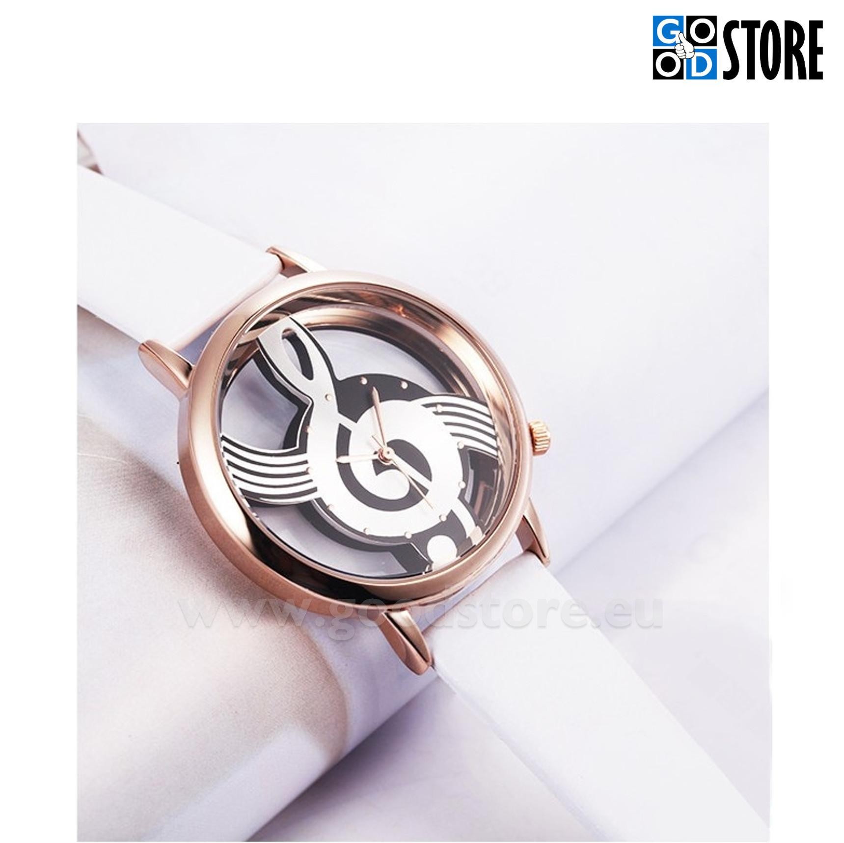 Naiste käekell, Viiulivõtme kujuline numbrilaud, valge rihmaga