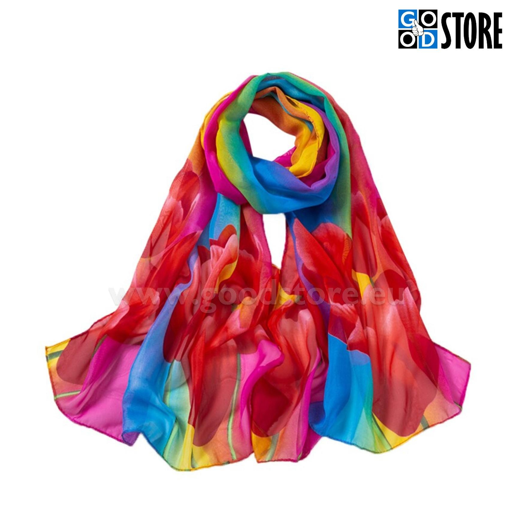 Naiste šifoonist rätik, 160 x 50cm, erksate värviliste tulpidega