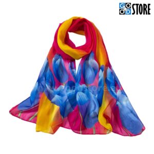 Šifoonist naiste rätik, 160 x 50cm, erksates värvides tulpidega