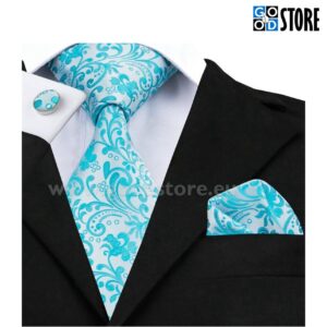 Siidlipsu komplekt, mansetinööpide ja rinnarätikuga, kirgas helesinine