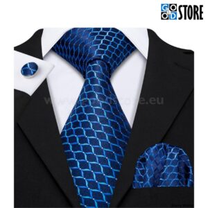 Pidulik lipsu komplekt koos rinnarätiku ja varrukanööpidega, tumesinine, mustriga