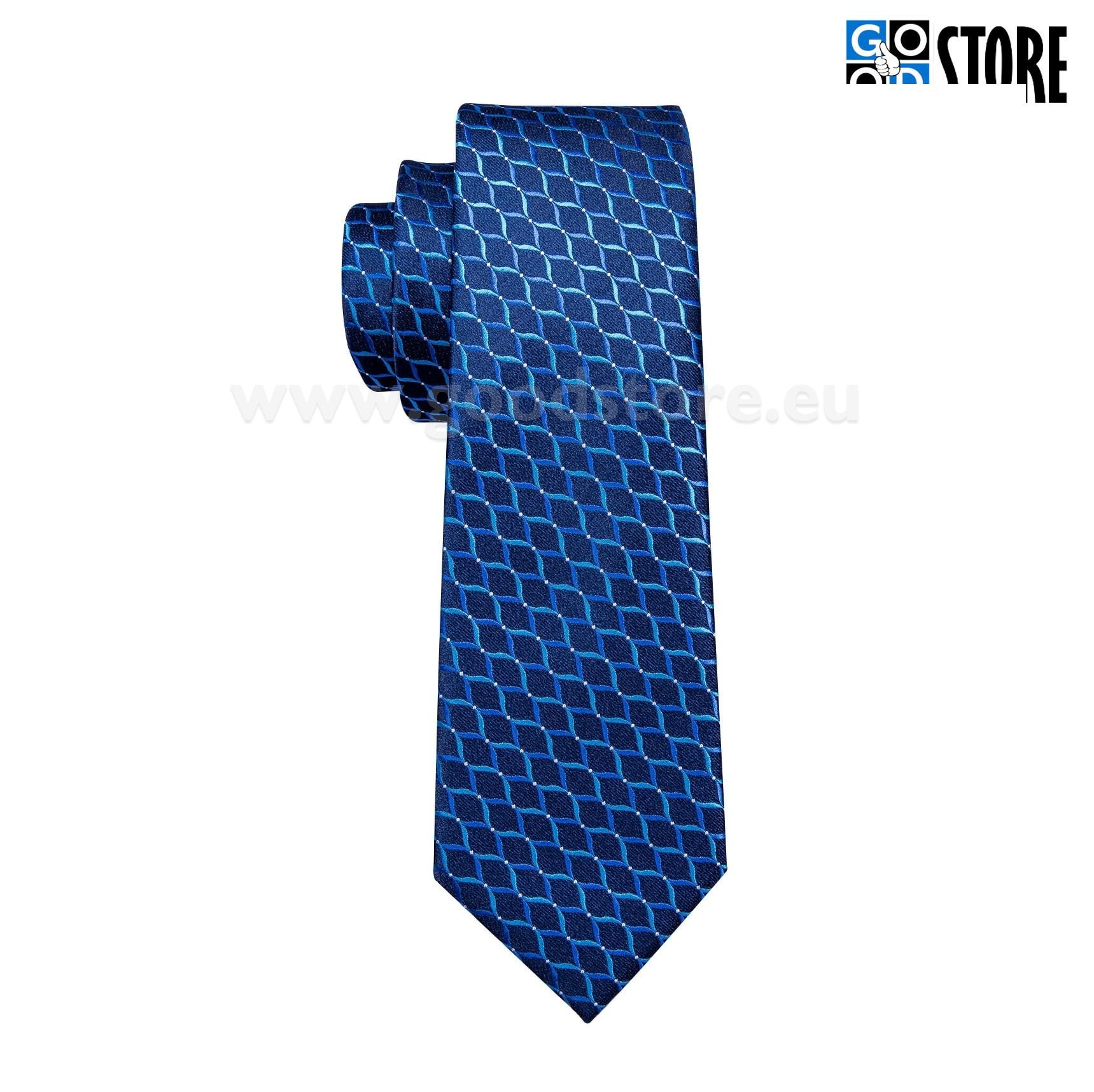 Pidulik lipsu komplekt koos rinnarätiku ja varrukanööpidega, tumesinine, mustriga