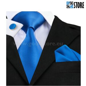 Luksuslik lipsu komplekt, mansetinööpide ja rinnarätikuga, sinine