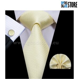 Luksuslik lipsu komplekt, mansetinööpide ja rinnarätikuga, helekollane