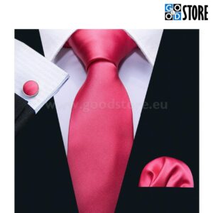 Esinduslik lipsu komplekt, mansetinööpide ja rinnarätikuga, säravroosa