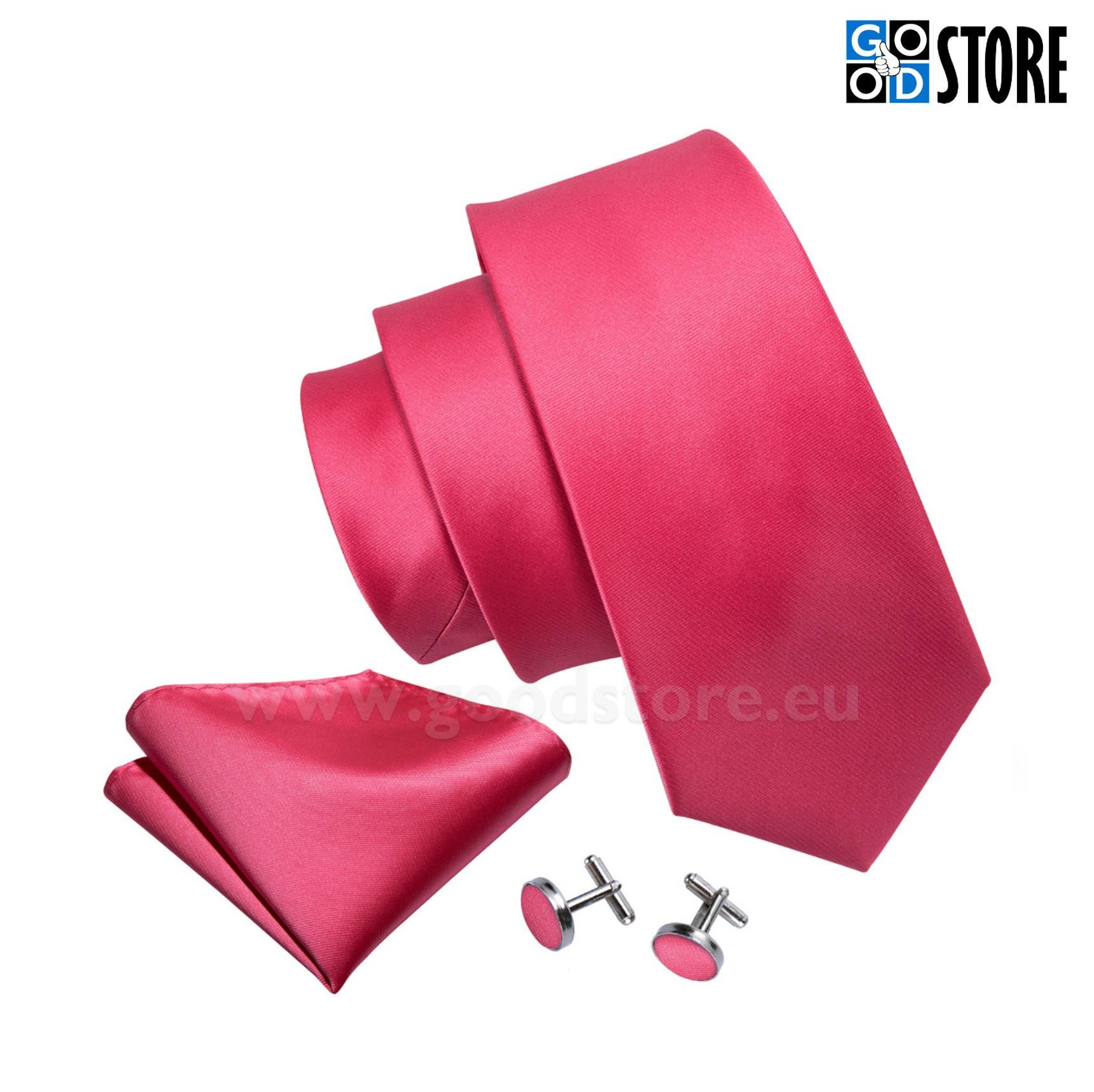 Esinduslik lipsu komplekt, mansetinööpide ja rinnarätikuga, säravroosa