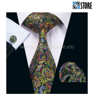 Äge lipsu komplekt, mansetinööpide ja rinnarätikuga, säravvärvilise mustriga