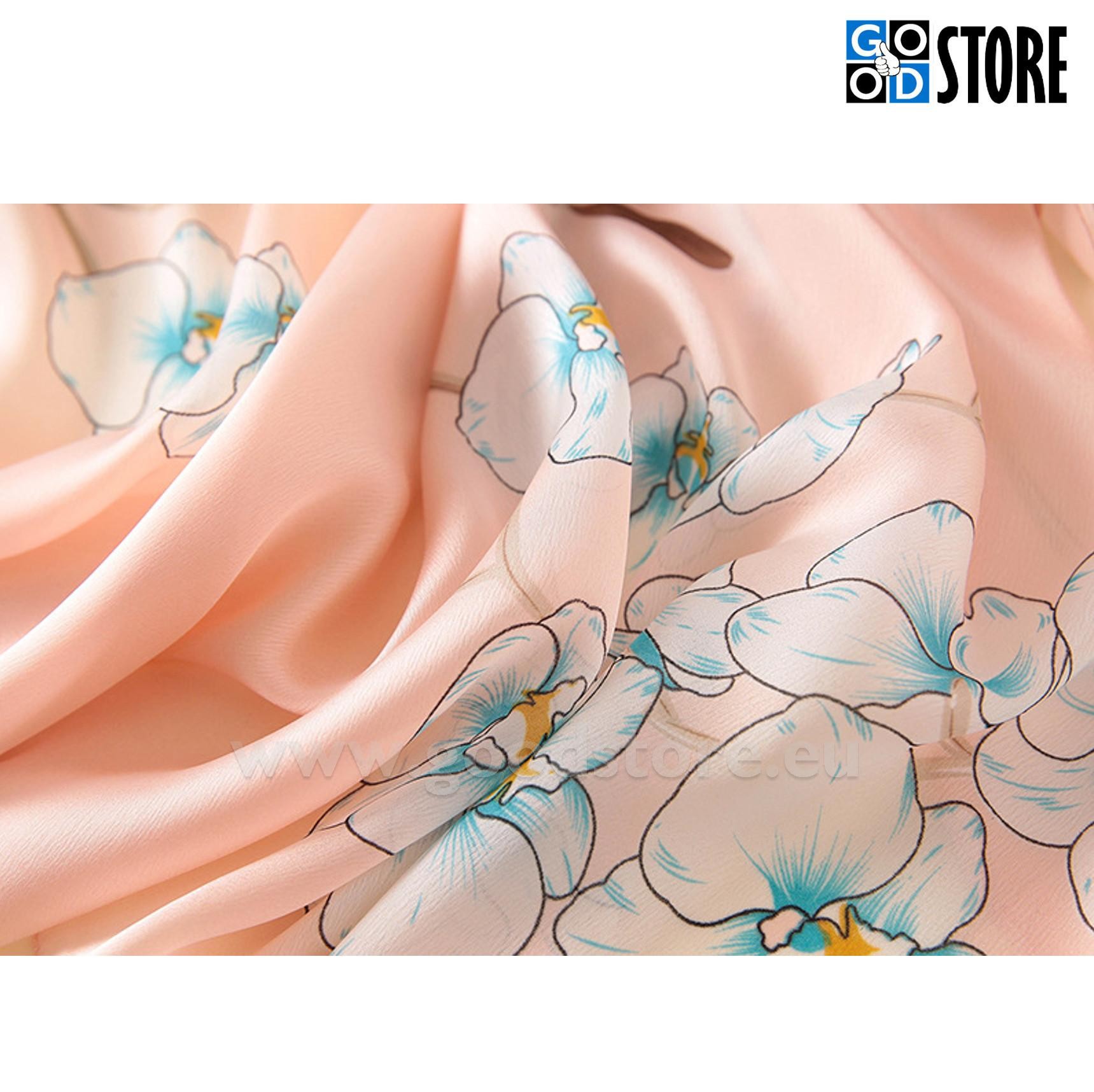 Naiste siidist rätik, 180 x 90cm, Virsikukarva ja lilledega