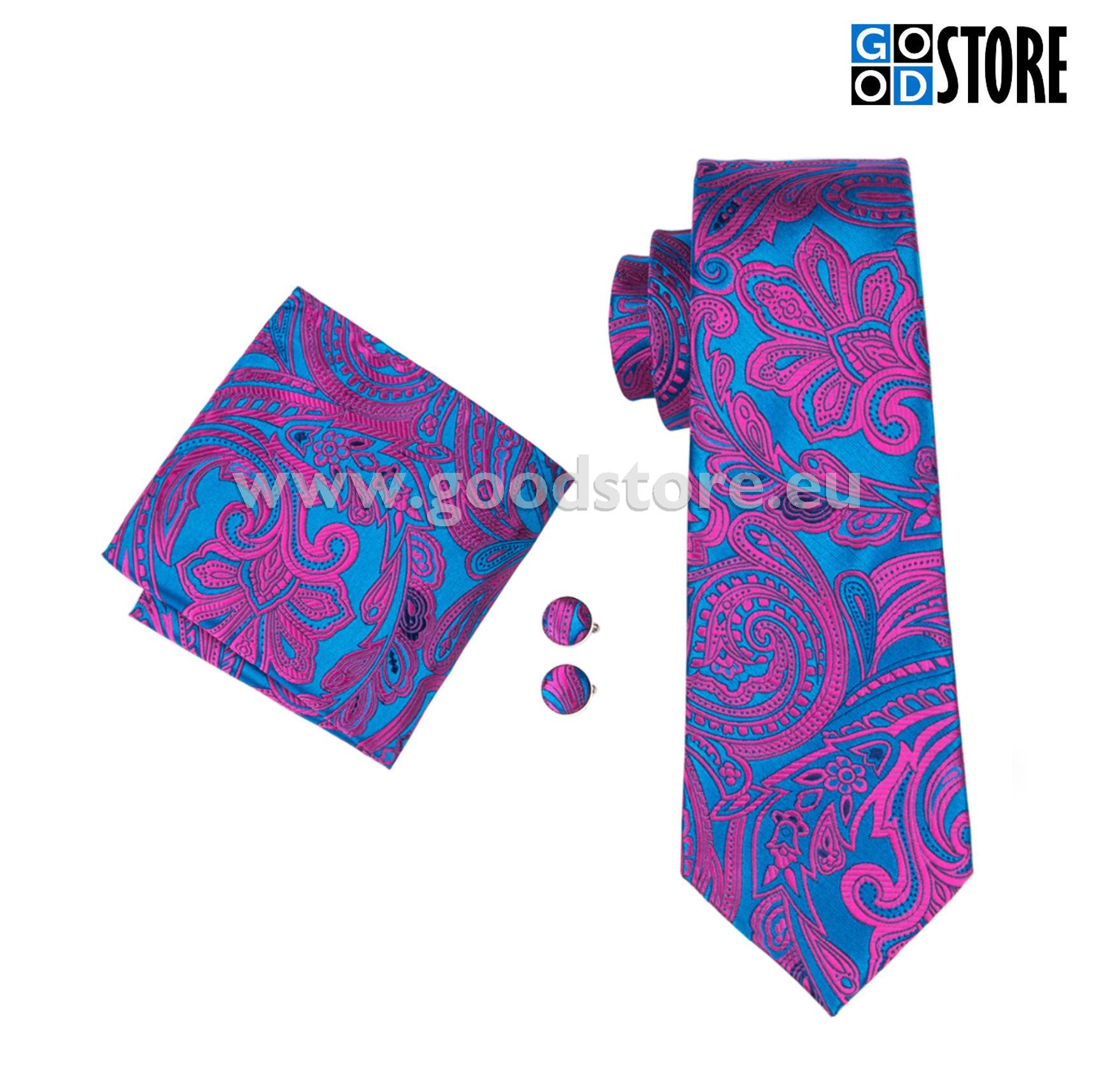 Stiilne ja moodne lipsu komplekt mansetinööpide ning rinnataskurätikuga, rõõmsates värvides