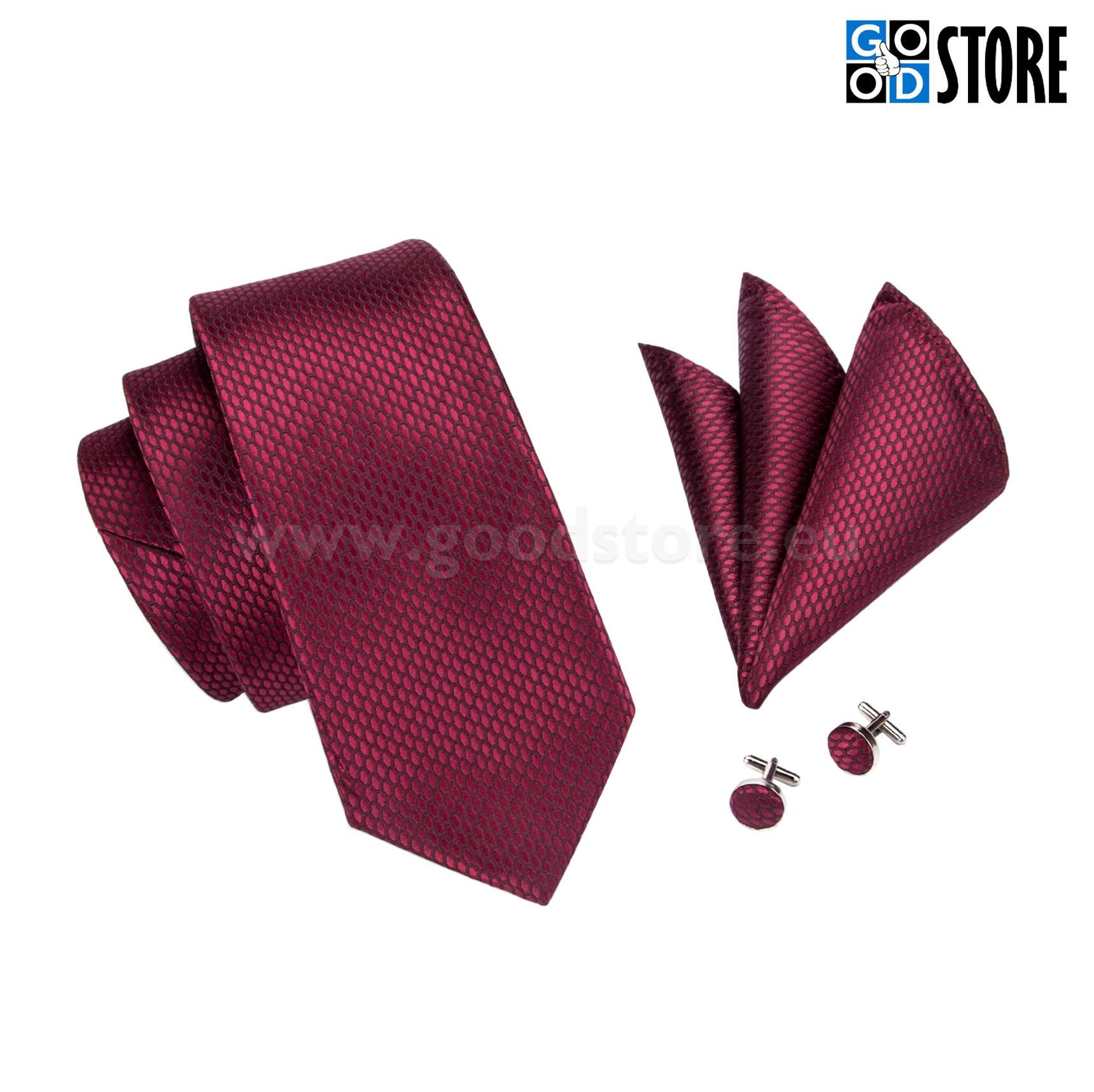 Seotava lipsu luksuslik komplekt mansetinööpide ja rinnataskurätikuga, veini tumepunane