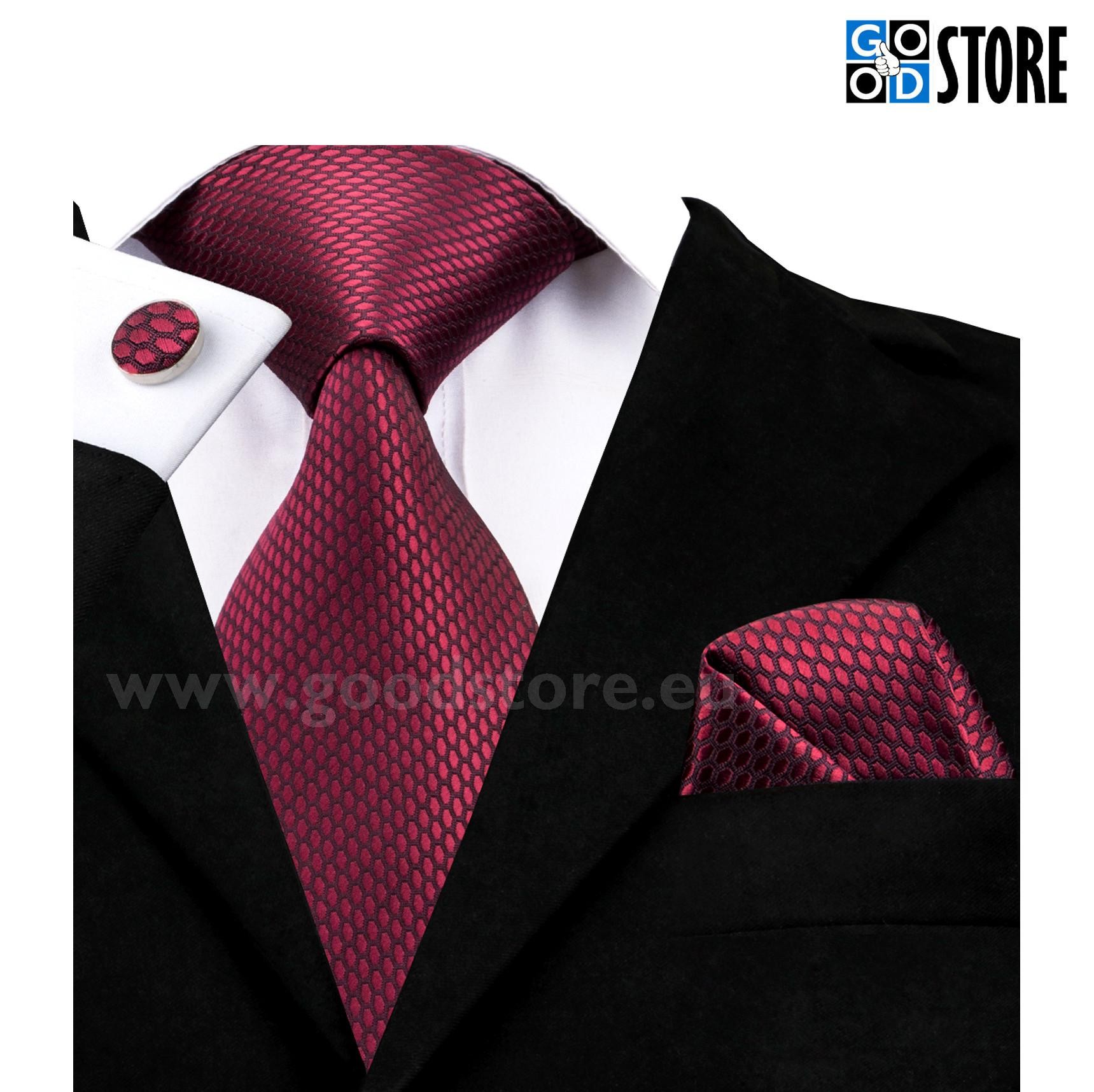 Seotava lipsu luksuslik komplekt mansetinööpide ja rinnataskurätikuga, veini tumepunane