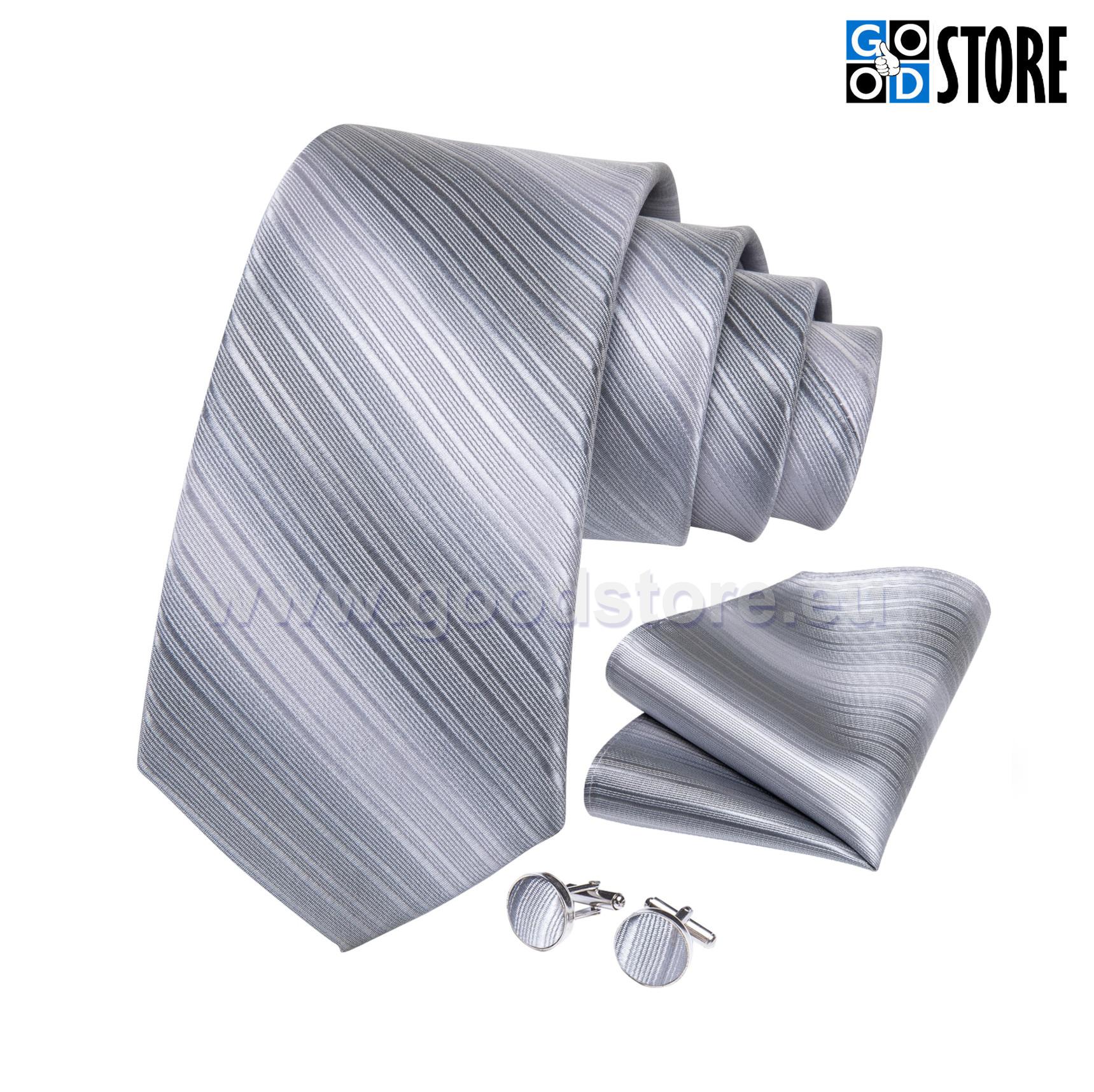 Luksuslik lipsu komlekt, N7286 hõbehall-kerge triip-GoodStore