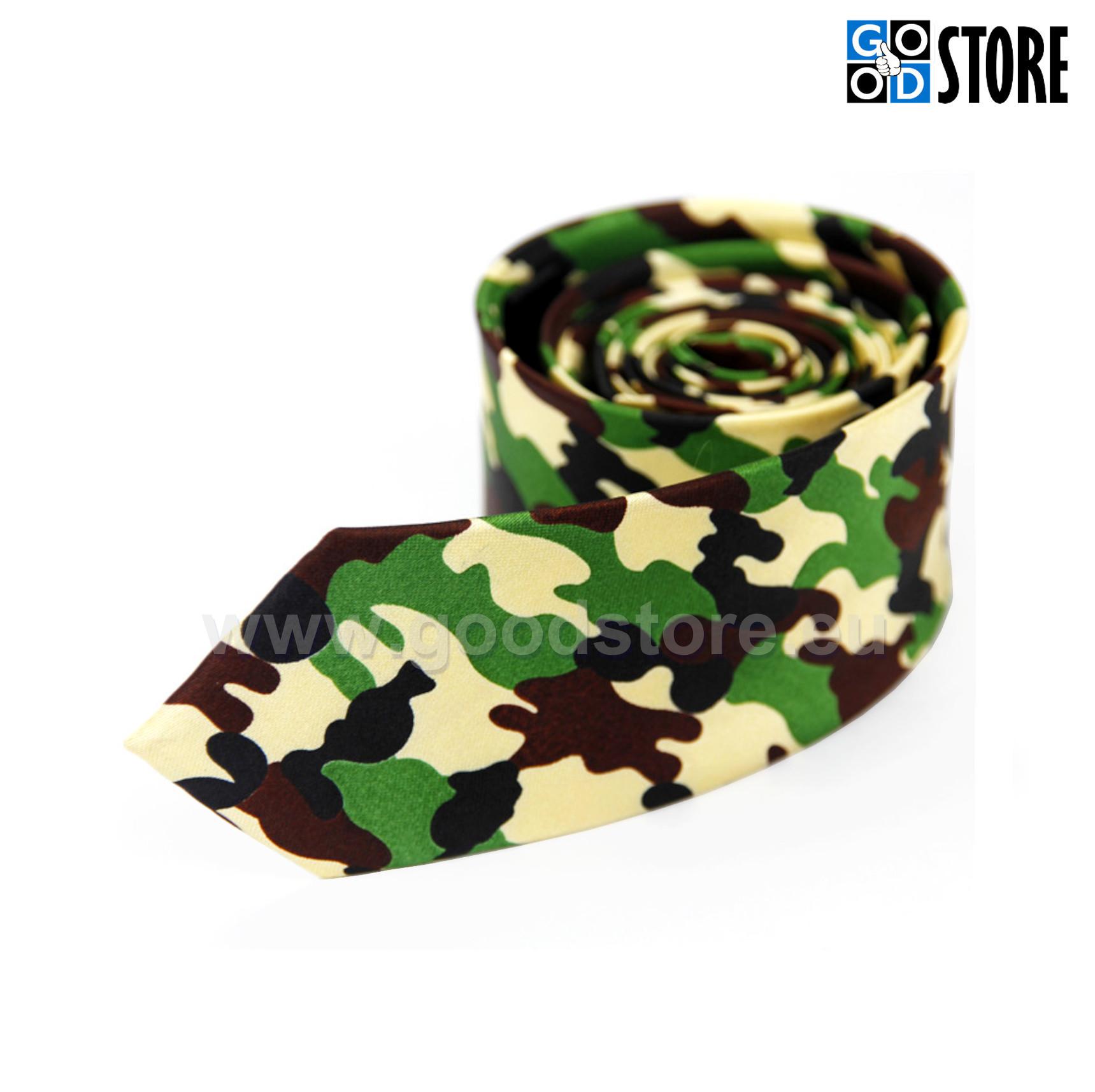 Kaitsevärvides kitsas vabaaja lips, roheline laiguline JST059