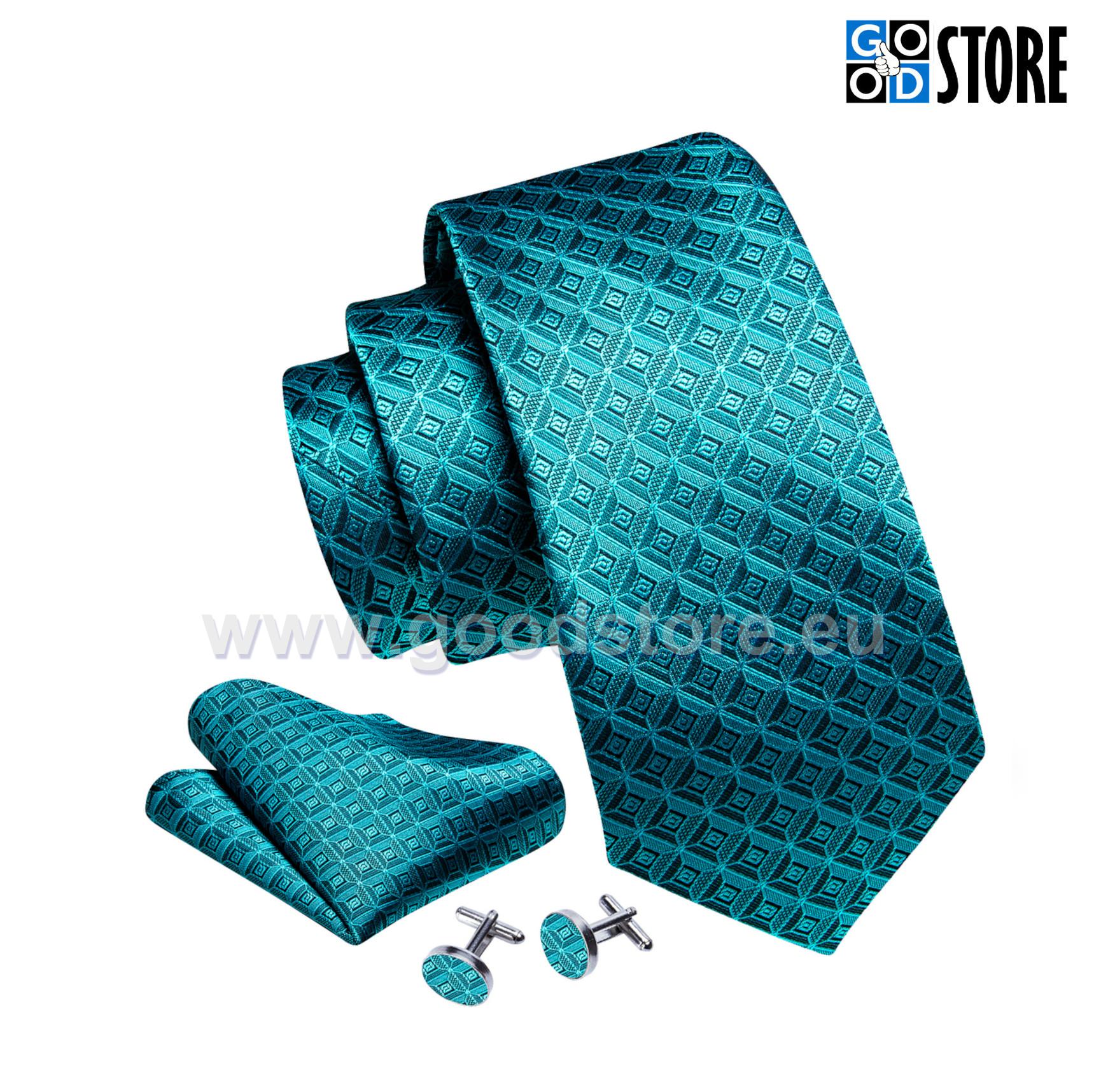 Pidulikult elegantne lipsu kompl, roheline 3D ruuduline 5999