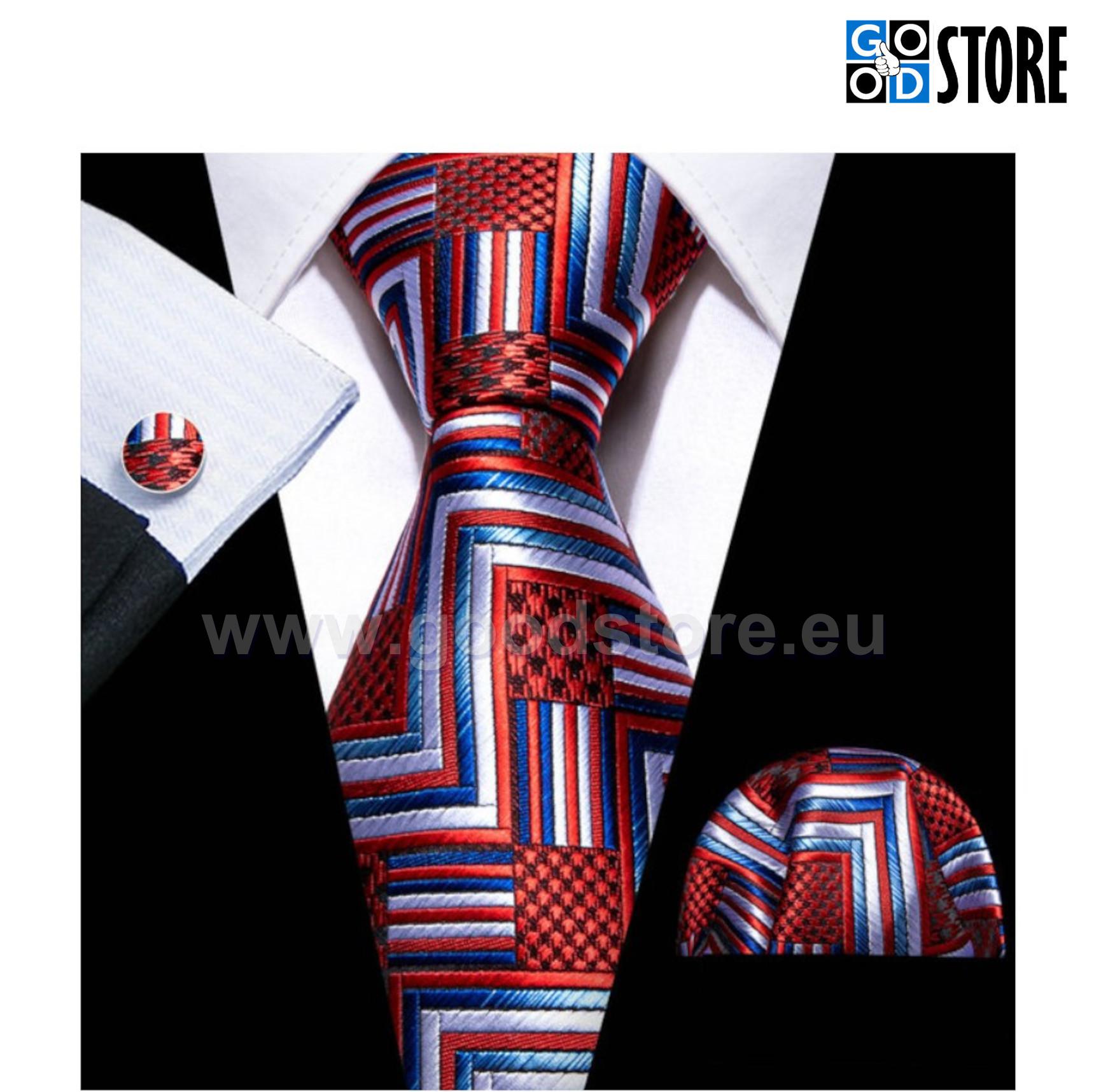 Pidulik sümpaatsetes värvides nurgelise mustriga lipsu kompl