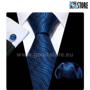 Sinine lainelise mustriga lipsu komplekt N-5856