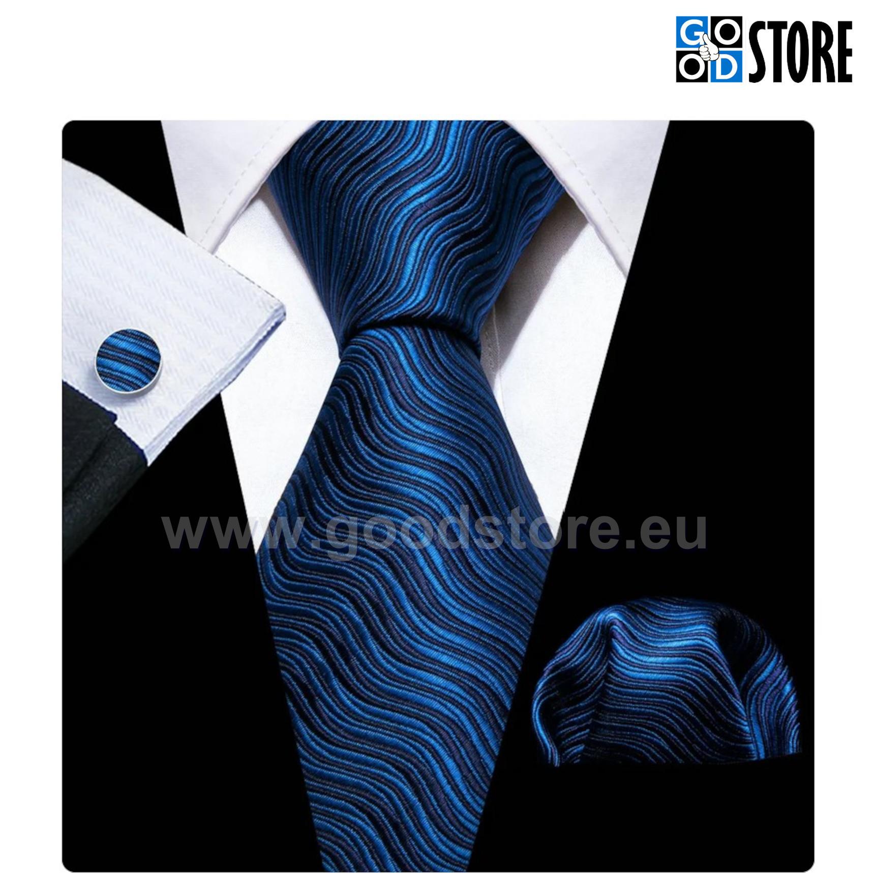 Sinine lainelise mustriga lipsu komplekt N-5856