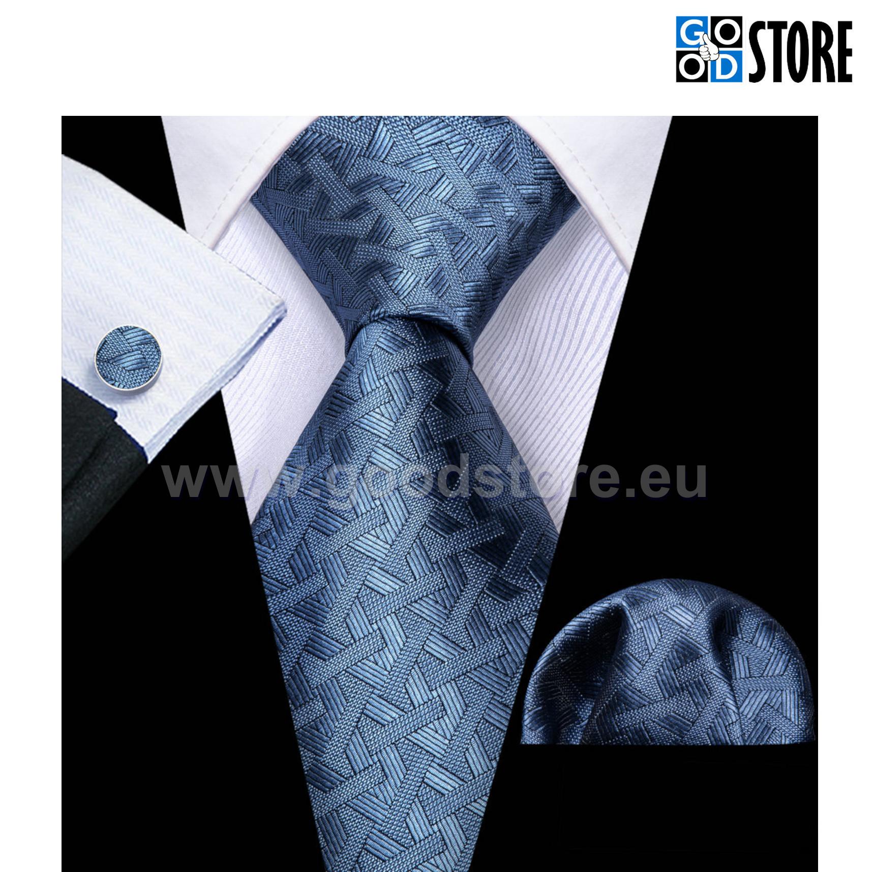 Helkiv sinakas hall punutud mustriga lipsu komplekt N5848