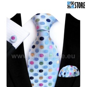 Ilus helesinine täpiline lipsu komplekt nööpide ja rätikuga